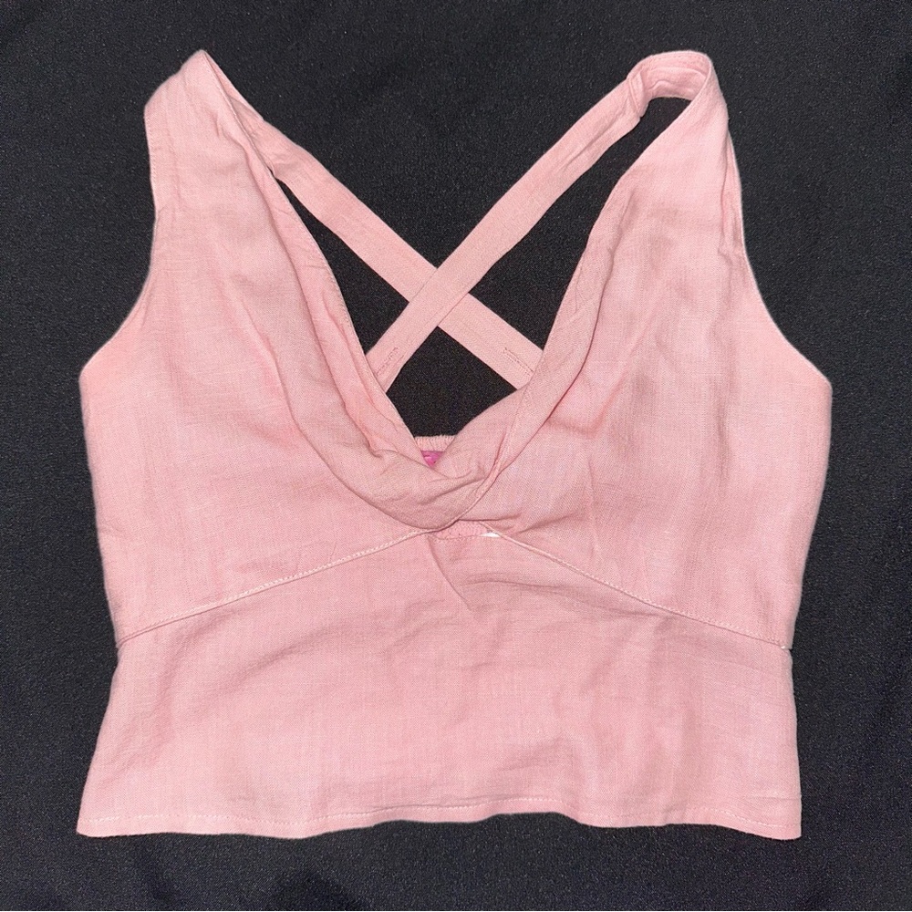 Miami for Francesca’s cropped top wrap front crisscross back size small pink